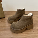 2025  Low-top velvet snow boots women's winter new thick-heeled thick-soled cotton boots small height-increasing warm short boots