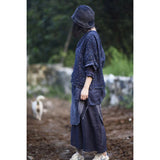 2025    21/7 Xiaoqi, early autumn new literary and retro double-layer cotton printing loose round neck half-open pullover short shirt