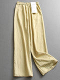 Solid color shrunken pleated semi-elastic waist thin cool commuter loose straight-leg pants versatile wide-leg casual pants women's pants Z920