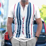 KKBOXLY 2025 popular New summer vacation two-piece T-shirt top men's n sports and leisure stripes slim-fitting crew neck short-sleeved men
