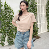 new short-sleeved T-shirt women's clothing Korean version imitation hemp bamboo cotton basic pullover with bottoming shirt T-shirt top