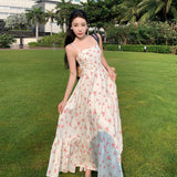 2025 Light Dress  Dress Long Dress & Ankle Small Rose Floral Suspender Pleated High Waist Swing Vacation Skirt
