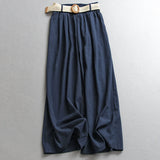Free belt, solid color elastic waist thin loose wide-leg pants  summer new legs long women's casual pants X367