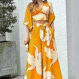 2025 Popular,   's new V-neck lantern sleeve short top high-waisted wide-leg pants women's spring women's suit
