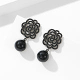 2025 2023 new s925 silver needle high-end earrings trendy elegant niche temperament hollow rose pearl earrings