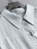 Solid color linen blend thin breathable lapel collar short-sleeved shirt can be matched with a complete set of shorts women's suit X242
