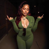style new New women's clothing fashionable and sexy street solid color zipper long-sleeved crew neck onesie jumpsuit women