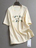 Letter embroidery lazy loose and thin round neck casual short-sleeved T-shirt can be matched with a complete set of skirts for women L417