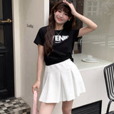 Korean version of casual printed top women's summer yoga clothes split design short sleeve pullover round neck front shoulder T-shirt spot