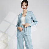 2025 Temperament commuter jacket women's thin spring and autumn new one-button casual versatile pleated cardigan with top long sleeves