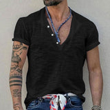 KKBOXLY 2025 popular summer short-sleeved men's T-shirt casual sports T-shirt New n retro bamboo men's Henry shirt
