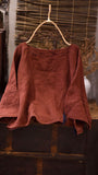 2025    22/8 Xiaohe, early autumn literary and retro linen round neck pullover shoulder seven-quarter sleeve short linen shirt