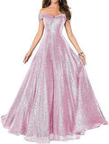 2025Popular trade dress  new one-word shoulder off-the-shoulder dress women's long sequined ball evening dress