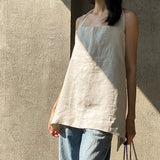 Design sense linen sling vest women's inner wear neck summer vacation backless strap sexy sleeveless top with split ends