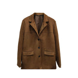 2025 spring new  women's clothing temperament retro style brown loose pocket suede long-sleeved blazer women