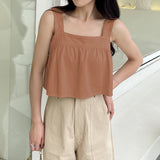 Versatile wide shoulder strap vest backless top cotton and linen comfortable and textured short shoulder strap tube top Spice girl single product outer wear