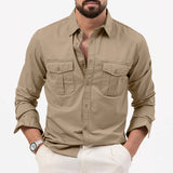 KKBOXLY 2025  new New Popular trade  independent station  men's shirts multi-pocket casual long-sleeved tops men's