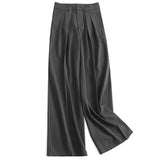 Pinch pleated high waist thin covering drape loose straight pants suit pants commuter workplace style women's pants casual pants J552