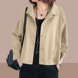 Solid Button Front Jacket, Casual Long Sleeve Turn Down Collar Long Sleeve Outerwear, Women's Clothing
