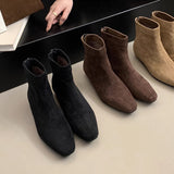 2025  Premium thick heel suede  small ankle boots square head thin short boots women's shoes autumn and winter new velvet Martin boots