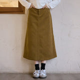 Solid color corduroy skirt spring and autumn new retro versatile and thin long skirt fashionable high waist rear split A-shaped skirt