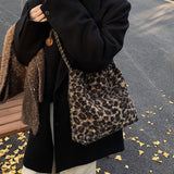 KKBOXLY 2025 Woolen leopard print small fragrant wind chain underarm garbage bag female bag female large capacity portable shoulder crossbody hair bag