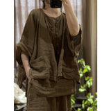 2025    23/4/Half Dust/Literary Retro Linen Hand Sewn Thread Breasted Loose Shoulder Shoulder Shirt