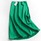 Y616 solid color high waist slim satin A-shaped skirt spring and summer new 2022 long skirt versatile women's skirt skirt skirt