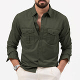 KKBOXLY 2025  new New Popular trade  independent station  men's shirts multi-pocket casual long-sleeved tops men's