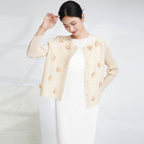2025 short Xiaoxiangfeng jacket loose long-sleeved three-dimensional flower design gentle wind cardigan pleated top women