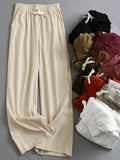Solid color thin drape breathable elastic waist loose straight-leg pants thin wide-leg pants women's pants floor-mopping casual pants K792