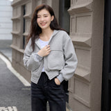 Solid color zipper sweater jacket women's spring and autumn new sports and leisure fleece hooded top short pocket cardigan