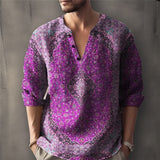 Plus Size Men's Ethnic Style Shirt, Vintage Floral Pattern Graphic Print Long Sleeve Shirt For Spring Fall, Men's Clothing