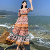 2025 2025 autumn new  one-word shoulder chiffon dress women's bohemian vacation temperament off-the-shoulder dress