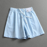"Comfortable and breathable" pure cotton drawstring elastic waist loose wide-leg pants versatile outer casual pants women's shorts L377