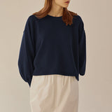 Spring and Autumn New Sweater  Women's Loose Short Lantern Sleeve Splicing Cotton  Casual Pullover