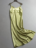 Simple solid color glossy satin slim V-neck sleeveless suspender skirt temperament commuter dress dress Z713