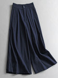 Solid color semi-elastic waist Lyocell blended high-waisted loose wide-leg pants versatile nine-point pants women's casual pants X906