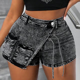 2025 trendy brand design sense, personalized versatile hot pants, Spice Girls washed lace-up, multi-pocket denim shorts cover the hips and high waist