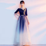 2025 Starry sky evening dress female high-end chorus performance suit blue host student vocal art test adult solo
