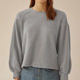 Spring and Autumn New Sweater  Women's Loose Short Lantern Sleeve Splicing Cotton  Casual Pullover