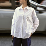 Spring cotton women's shirt versatile casual solid color lapel cardigan  simple loose long-sleeved shirt