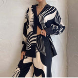 2025 women's clothing  spring new temperament elegant home style printing long-sleeved trousers casual fashion suit