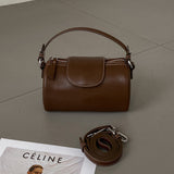 2025 popular autumn and winter new simple retro portable cylinder bag premium cowhide texture pillow bag single shoulder crossbody women's bag