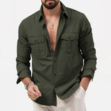 KKBOXLY 2025  new New Popular trade  independent station  men's shirts multi-pocket casual long-sleeved tops men's