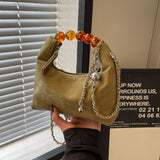 KKBOXLY 2025 Niche retro beaded handle handbag popular new high-end national style small square bag chain shoulder messenger bag