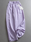 Solid color thin linen blend breathable elastic waist loose wide-leg pants high waist bloomers women's pants casual pants X235