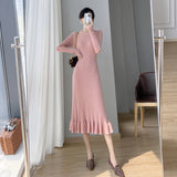 2025 Autumn and winter new medium and long knee-length sweater skirt with coat slim-fit base with fishtail knitted dress women