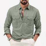 KKBOXLY 2025  new New Popular trade  independent station  men's shirts multi-pocket casual long-sleeved tops men's