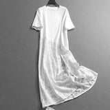 Solid color lace splicing split ends loose and thin  summer new long dress round neck T-shirt dress dress Z592